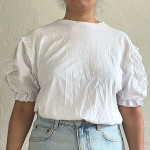 Zara Puff short Sleeve White T - Size S - New with Tag